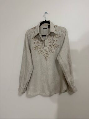 Structure 100% Linen Women’s Size Small Tunic Top with Embroidery, perfect cond.